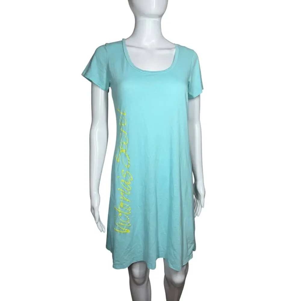 Victoria's Secret y2k Logo Neon Blue Green Yellow Sleep Shirt Nightgown Medium